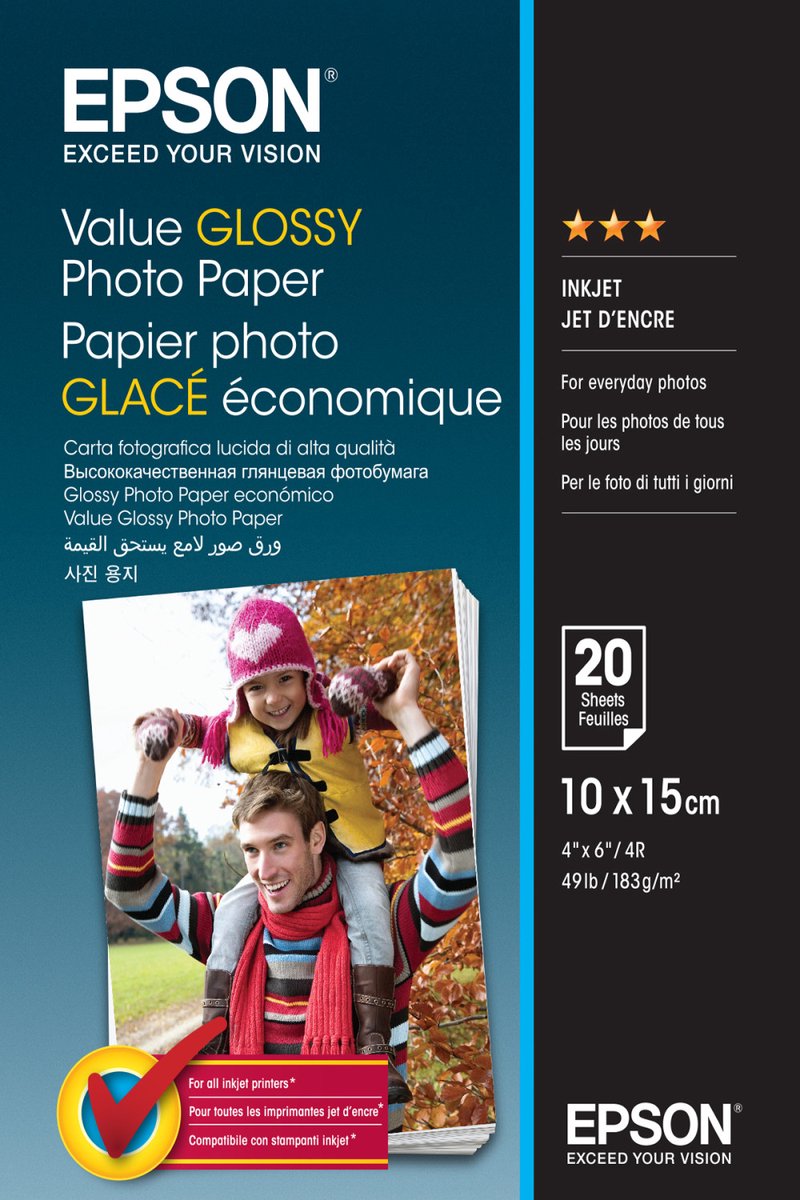 Papel fotográfico brillante Epson Value - 10x15cm - 20 hojas