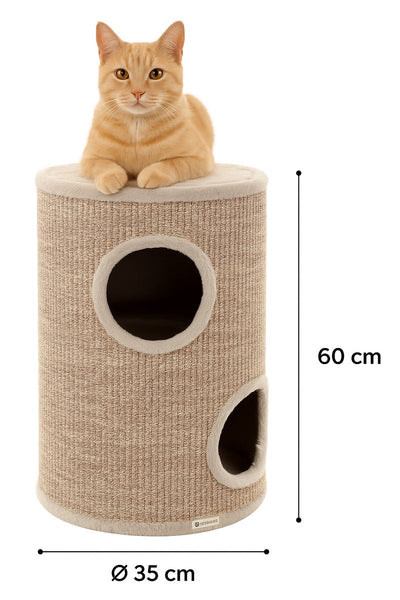 Barril rascador Flamingo para gatos – barril rascador greta gris natural marrón claro s – ø35x60 cm – mueble rascador compacto y elegante –