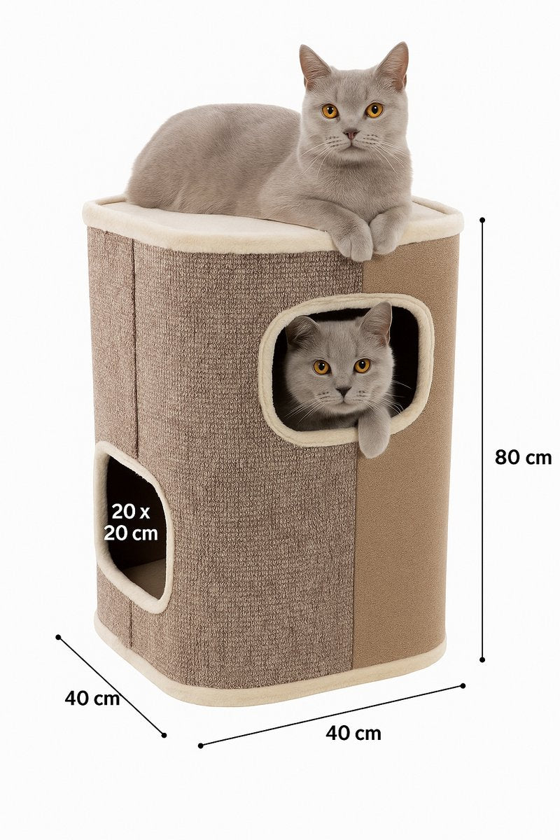 Barril rascador Flamingo para gatos – barril rascador george beige natural marrón claro m – 40x40x80 cm – mueble rascador de lujo con 2 pisos –