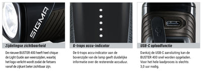 Sigma Hearlight Buster 400 LED Li-ión Batería USB