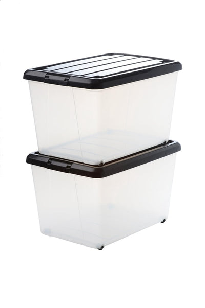 Iris roller box storage box - 50l - plastic - transparent black - set of 2