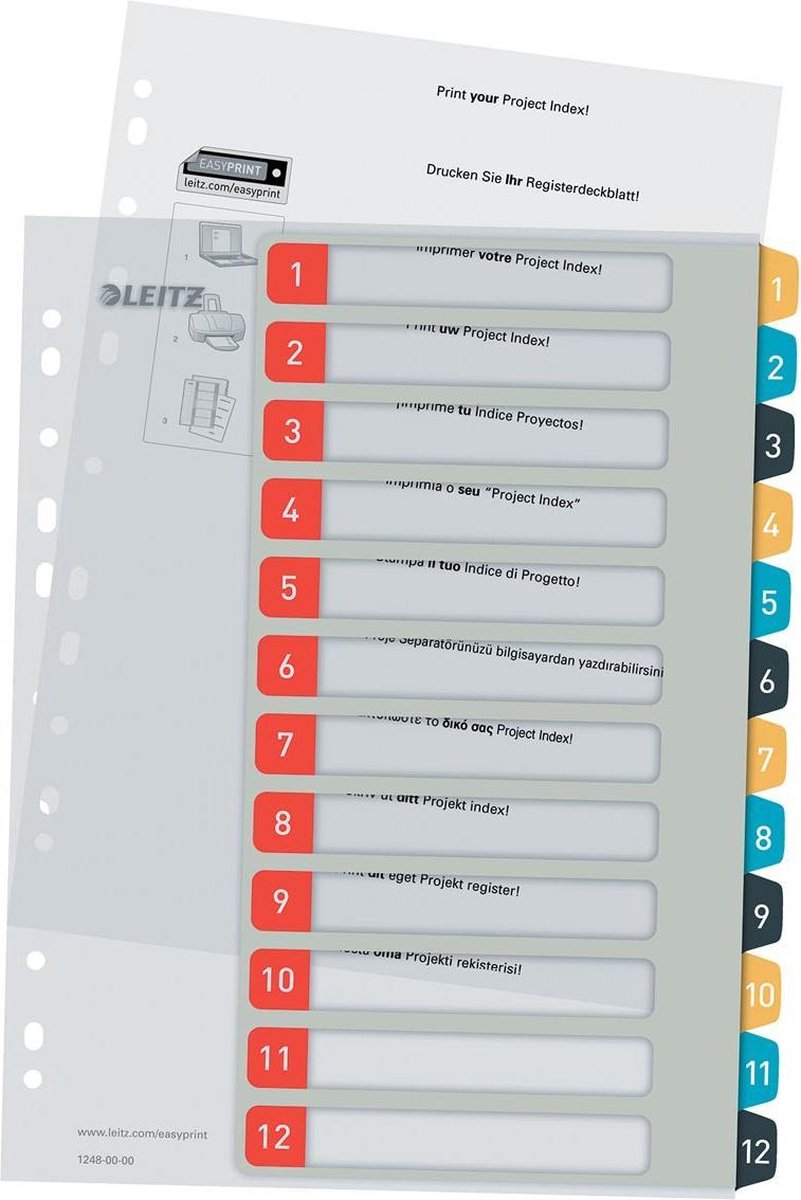 Leitz comode schede pp stampabili - 1-12 schede numeriche - schede a4 - schede per raccoglitori