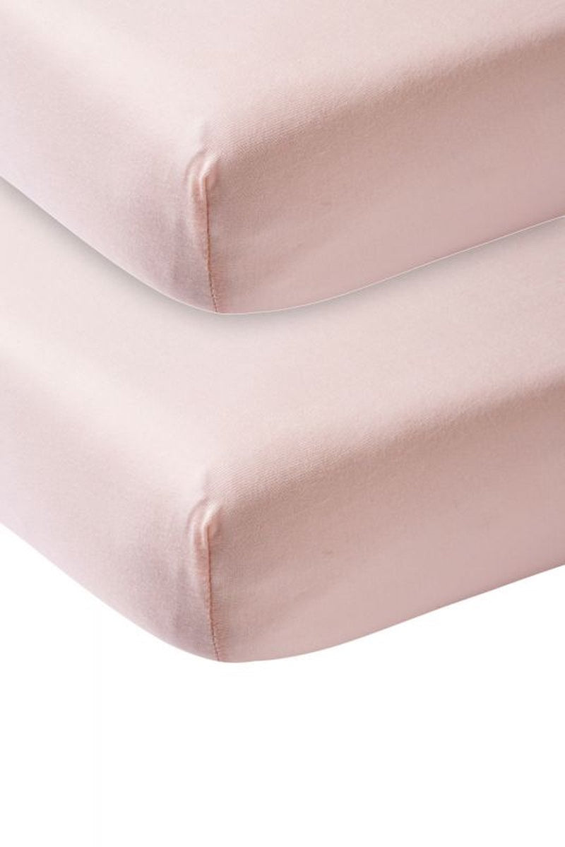 Meyco baby sábana bajera ajustable para cama junior - paquete de 2 - rosa suave - 70x140 150cm