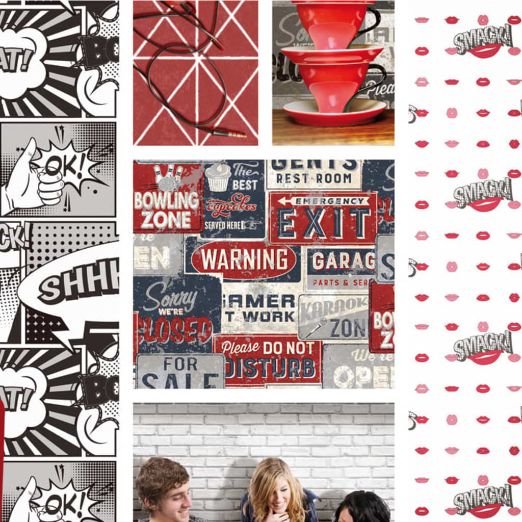 Noordwand Wallpaper Noordwand Wallpaper Urban Friends Billboards piccoli blu e rosso