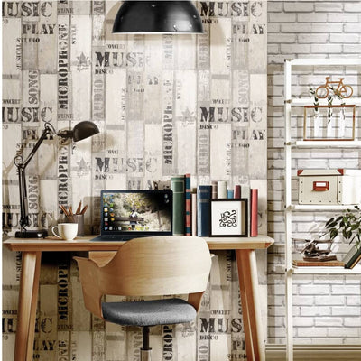 Noordwand behang urban friends coffee wooden planks grijs en zwart