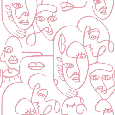 Noordwand Wallpaper Noordwand Friends Friends Line Art Faces White and Pink
