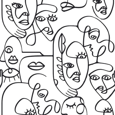 Noordwand Noordwand Behang Friends Coffee Line Art Faces wit en zwart