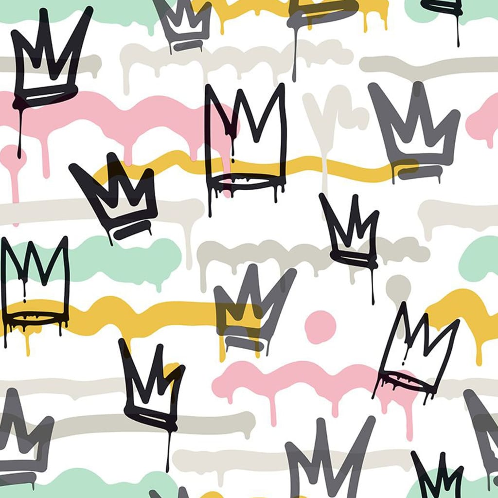 Noordwand Wallpaper Noordwand Friends Coffee Sith Graffity and Crowns Bianco nero