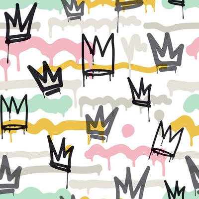 Noordwand Wallpaper Noordwand Friends Coffee Sith Graffity and Crowns Bianco nero