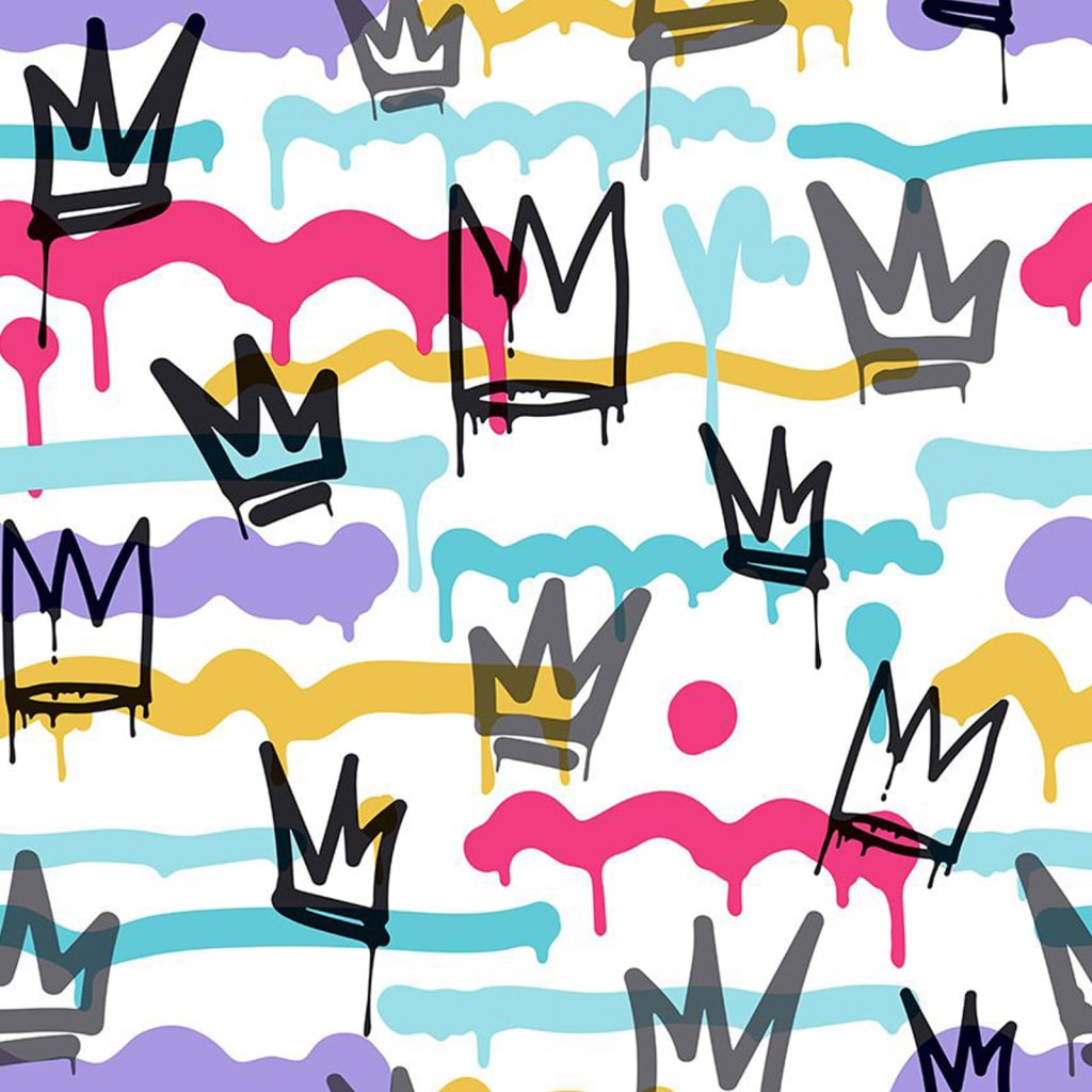 Noordwand Wallpaper Noordwand Friends Coffee Sith Graffity and Crowns Bianco nero