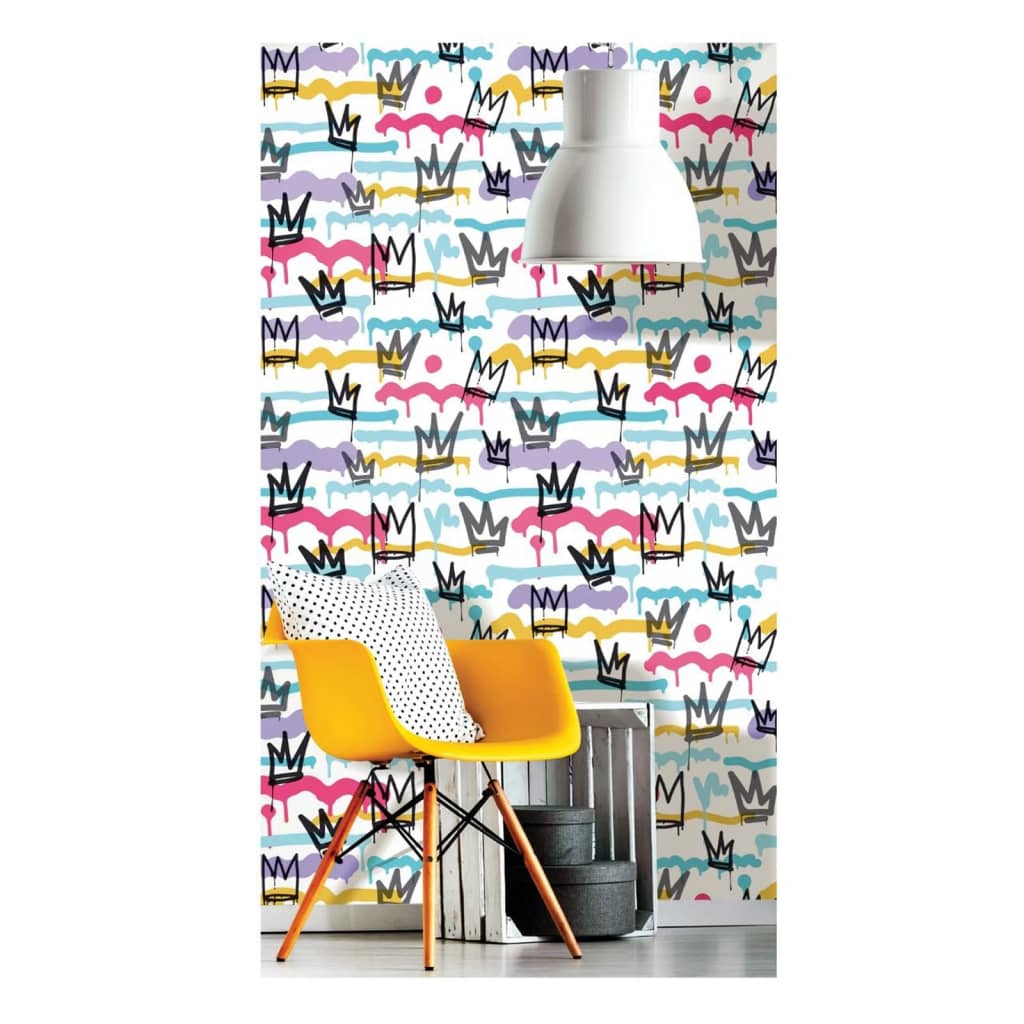 Noordwand Wallpaper Noordwand Friends Coffee Sith Graffity and Crowns Bianco nero