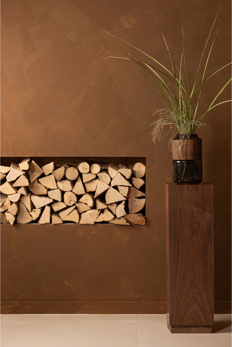 Woood enid plantenstandaard - hout - walnoot - 80x24x24