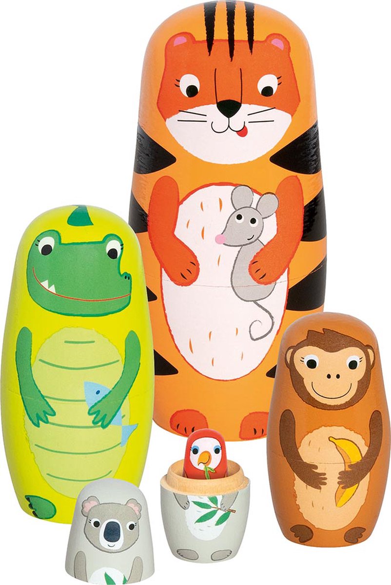 Muñecas matryoshka goki - tavi y sus amigos - 5 piezas - madera - 3 años