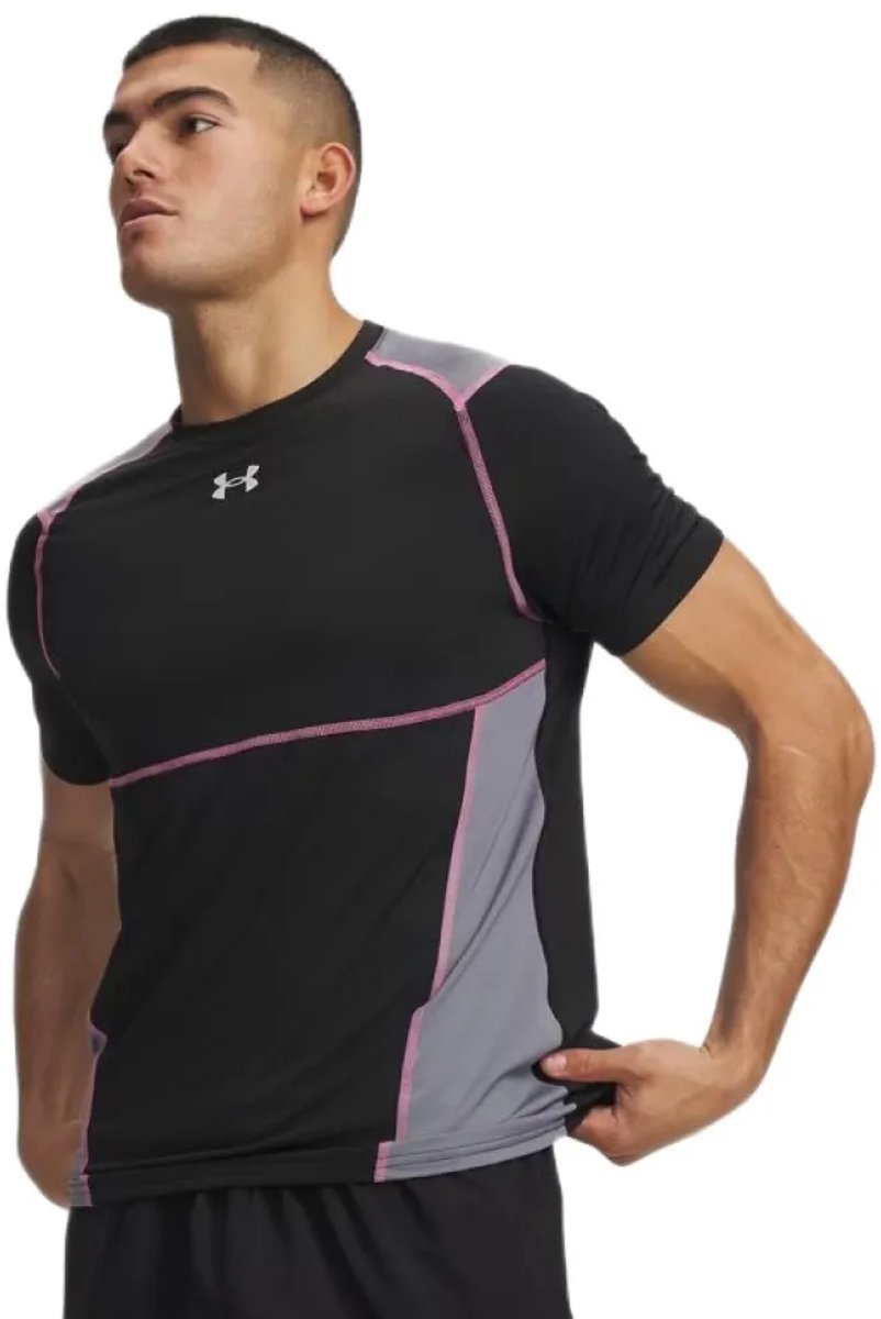 Camiseta deportiva Hombre Under Armour UA HG Elite Fitted SS-BLK - Ultimate Black Pink Frenzy Reflectante