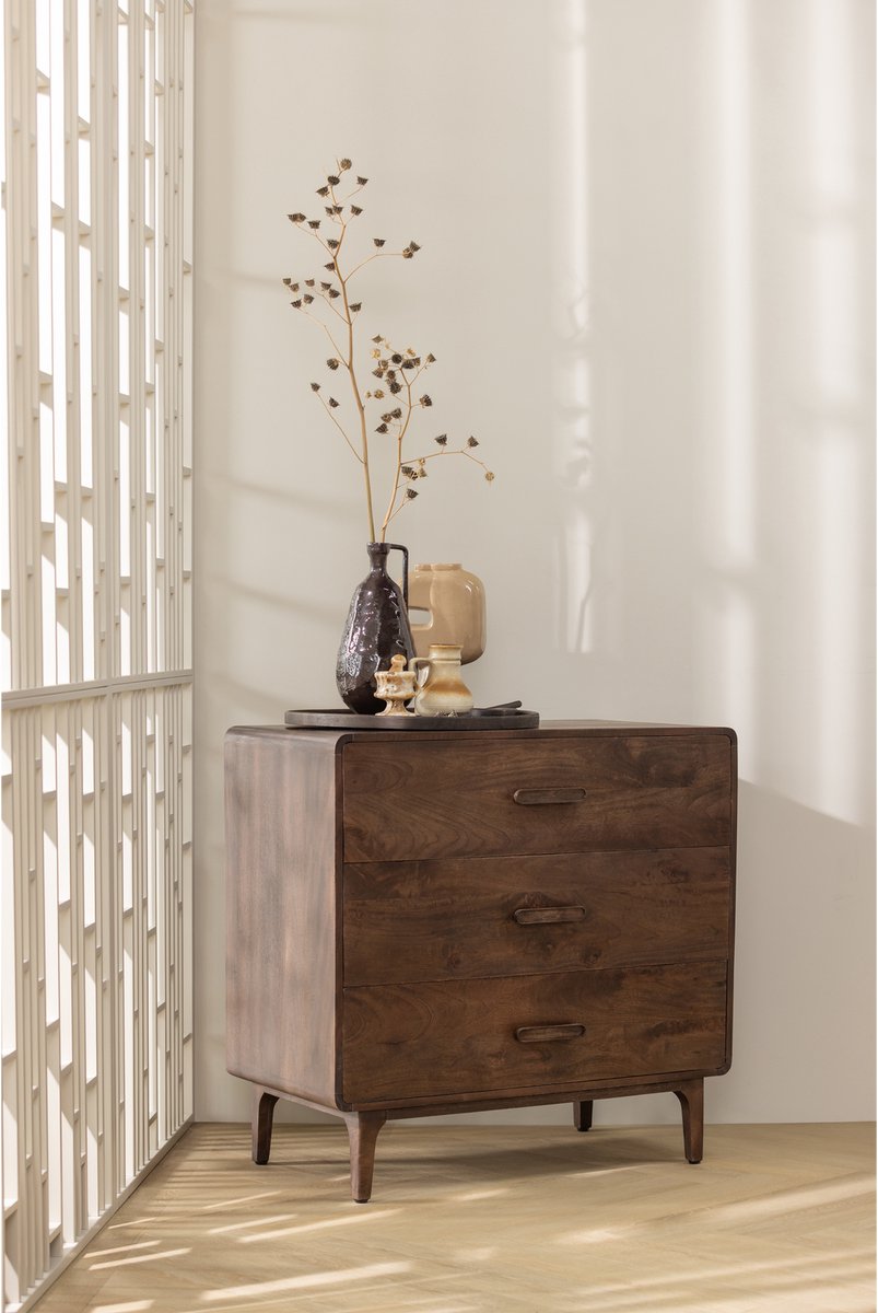Cassettiera Woood liya - legno di mango - marrone scuro - 90x90x50