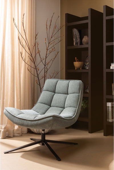 Poltrona girevole in legno maudi - poliestere - pietra blu - 84x74x86