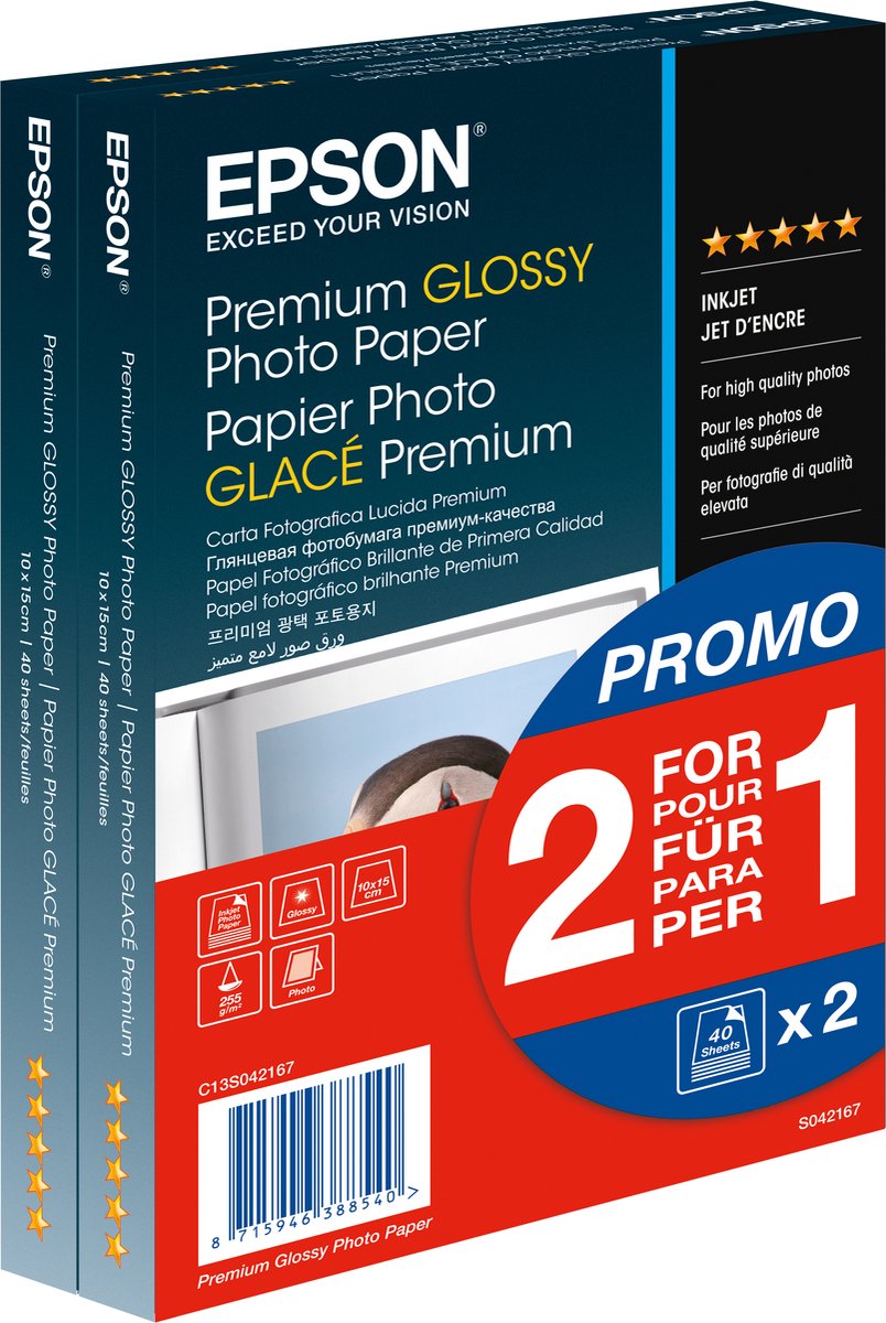 Papel fotográfico Epson s042167 - 10x15 2 x 40 hojas - a6