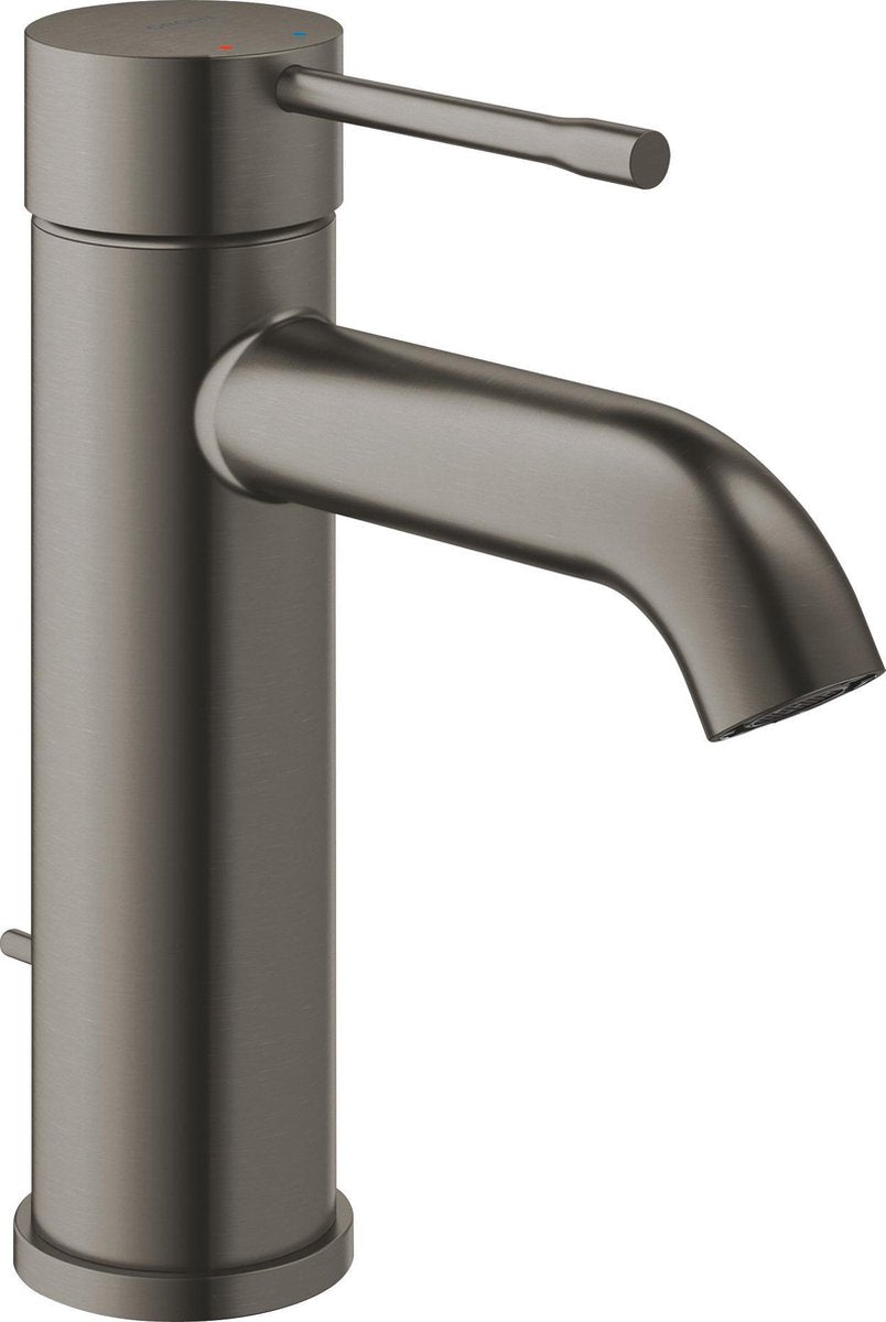 Grohe essence new wastafelkraan - laag - met trekwaste - hard graphite geborsteld (mat antraciet)