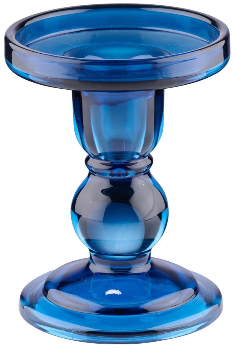 Arti casa Portavelas para vela de pilar - Portavelas de cristal transparente - ø8,5 x 11 cm - azul