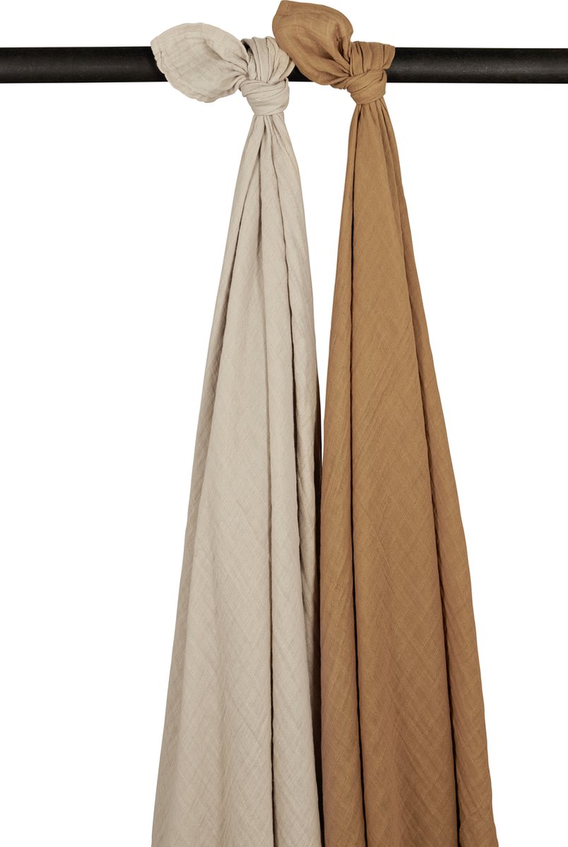 Meyco baby uni swaddle - 2-pack - pre-washed hydrofiel - sand toffee - 120x120cm