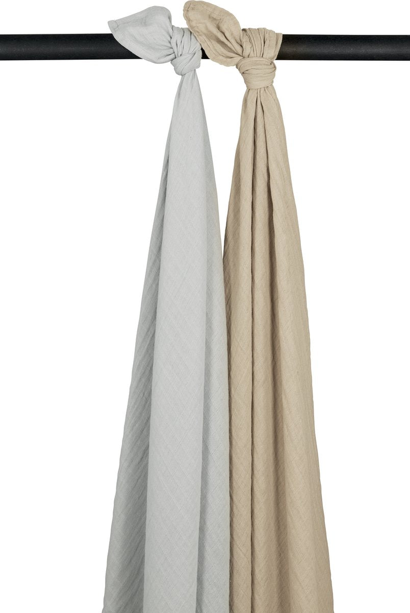 Meyco baby uni swaddle - 2-pack - pre-washed hydrofiel - light grey sand - 120x120cm