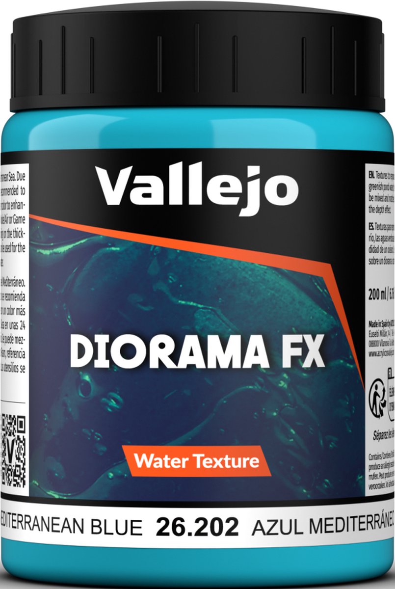 Vallejo modelbouwdecoratie - 26202 water textures 202 - mediterraan blauw - 200ml effecten potje