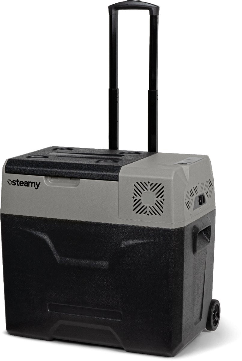 Frigo portatile elettrico a compressore monozona Steamy-e su ruote - 47 litri - 12v e 230v - per auto e campeggio - grigio