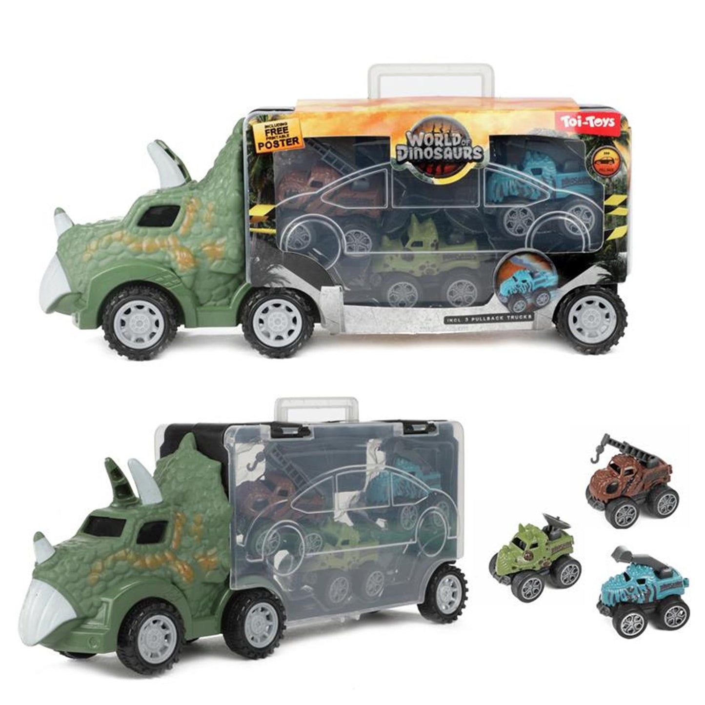 World of Dinosaurs Dinotruck con 3 macchine da tiro