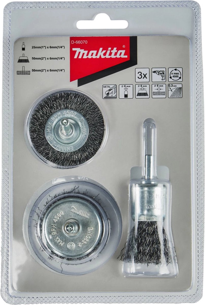 Set spazzole accessori Makita 3 pezzi - d-66070 - d-66070