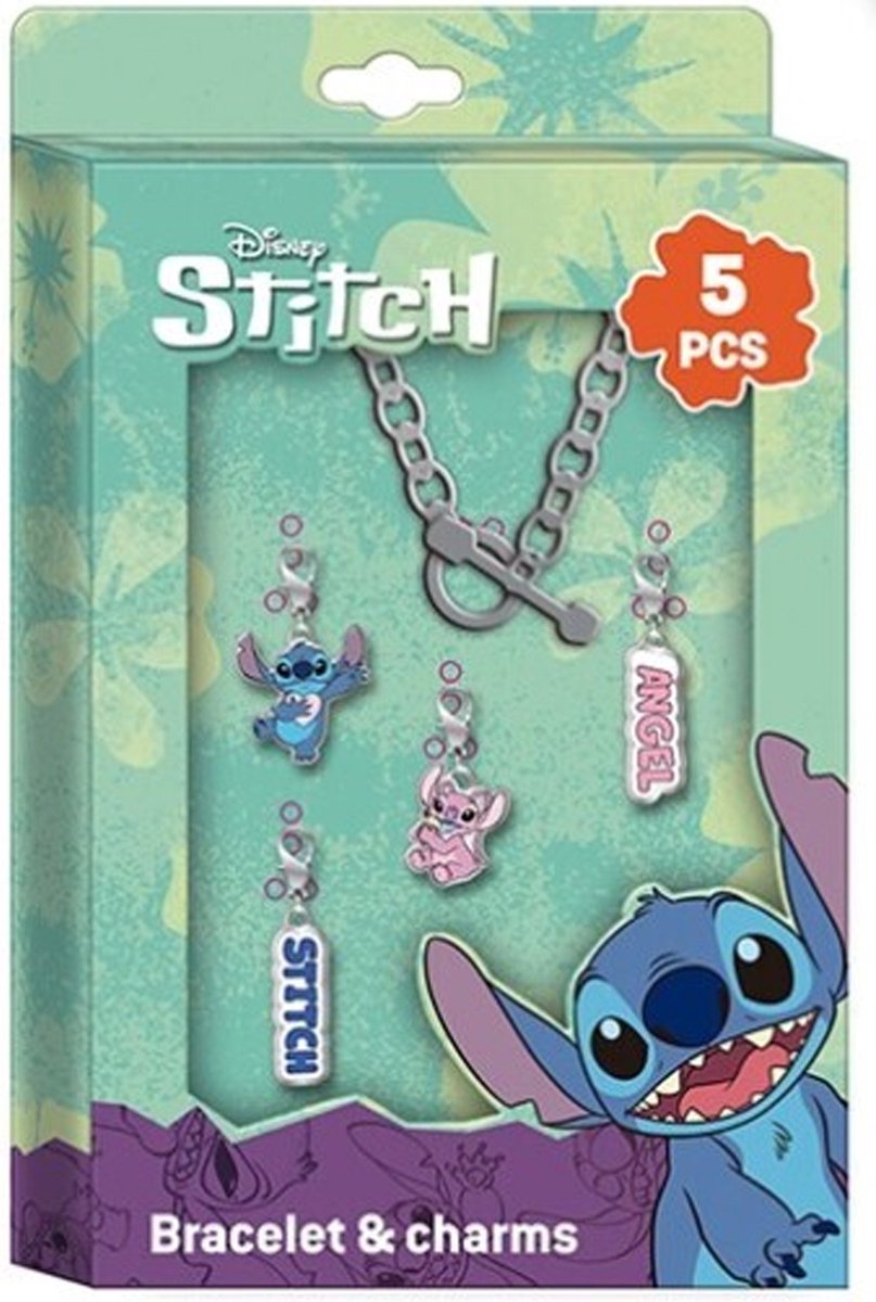 Bracciale Disney in metallo lilo stitch con 4 diversi ciondoli (ciondoli) (angelo di punto) in confezione regalo