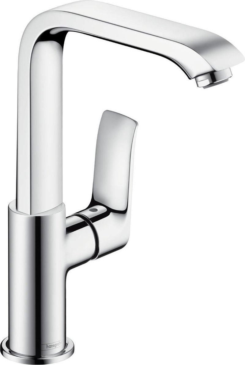 Hansgrohe metris ééngreeps wastafelmengkraan 230 hoge uitloop en push-open afvoergarnituur - voorsprong uitloop 155 mm
