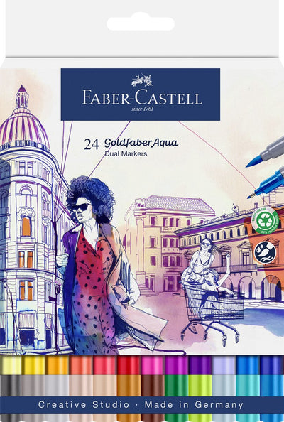 Faber-castell - duo watercolor marker - goldfaber - case 24 pieces - brush 0.6mm - fc-164624