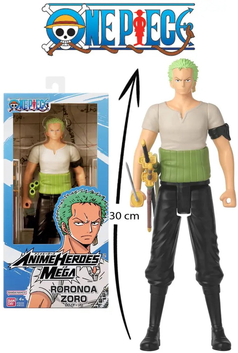 Bandai - anime heroes - one piece - anime heroes mega figura zoro 30 cm - figura articulada grande - figura manga roronoa zoro - licencia oficial one piece - juguetes para niños 4+ - 38332