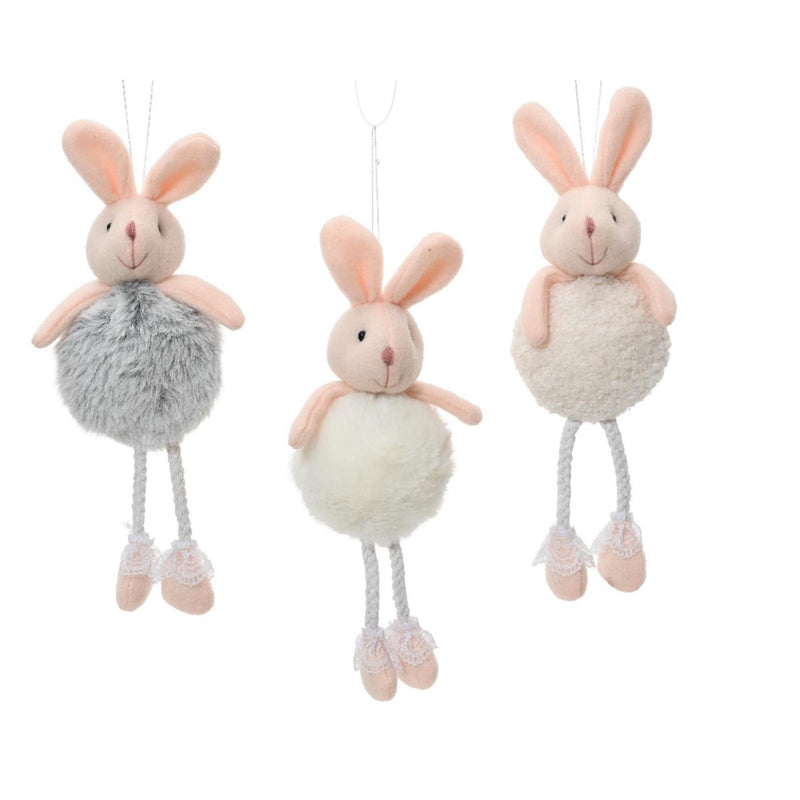 Decoris Pasqua ciondolo coniglio poliestere 24 cm bianco