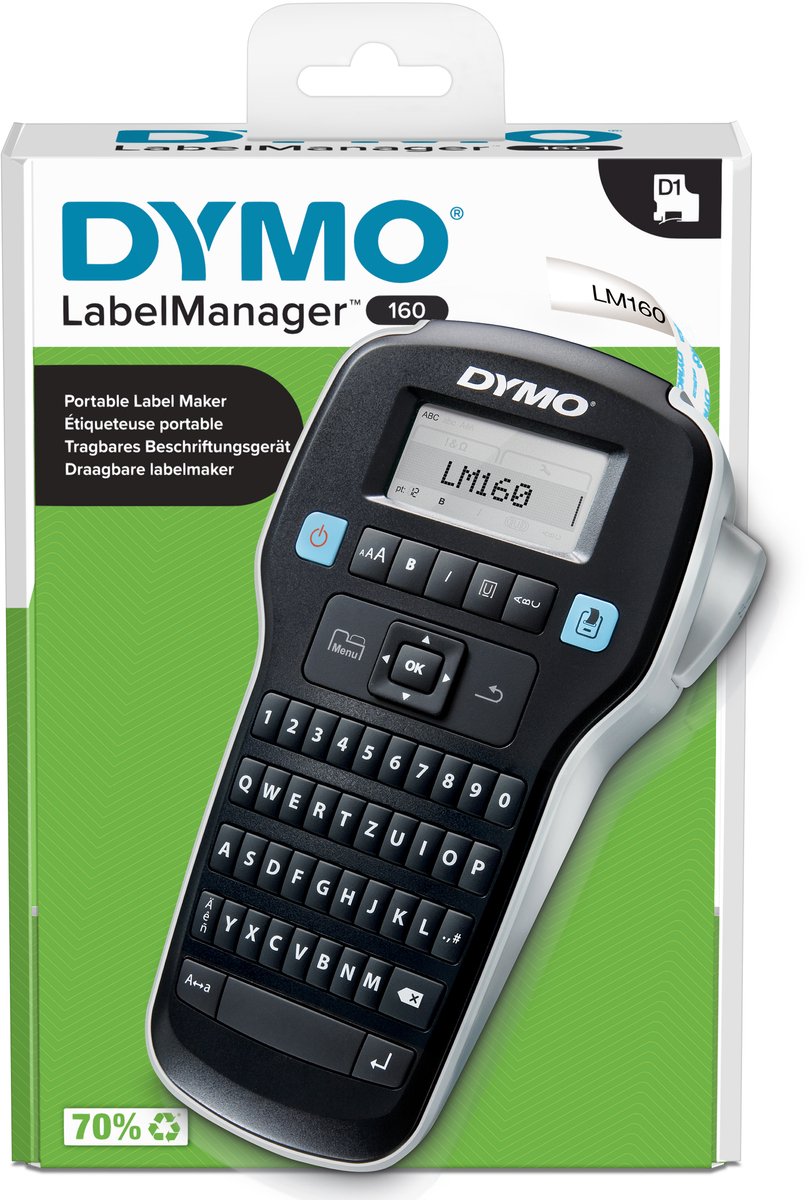 Etichettatrice Dymo label manager 160 | stampante per etichette portatile con tastiera qwertz | incluso nastro per etichette d1 bianco e nero (12 mm) | per casa e ufficio