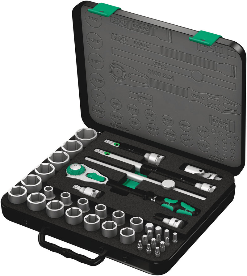 Wera 8100 sc 4 zyklop speed ratelset gereedschapsset (zwart groen, 38-delig, snelheidsratel met draaibare kop)