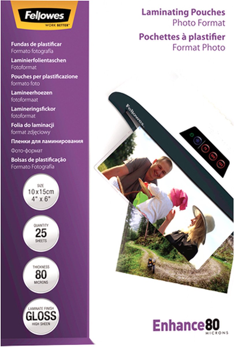 Buste per plastificazione Fellowes - foto 10x15 cm - 80 micron - lucida - 25 pezzi