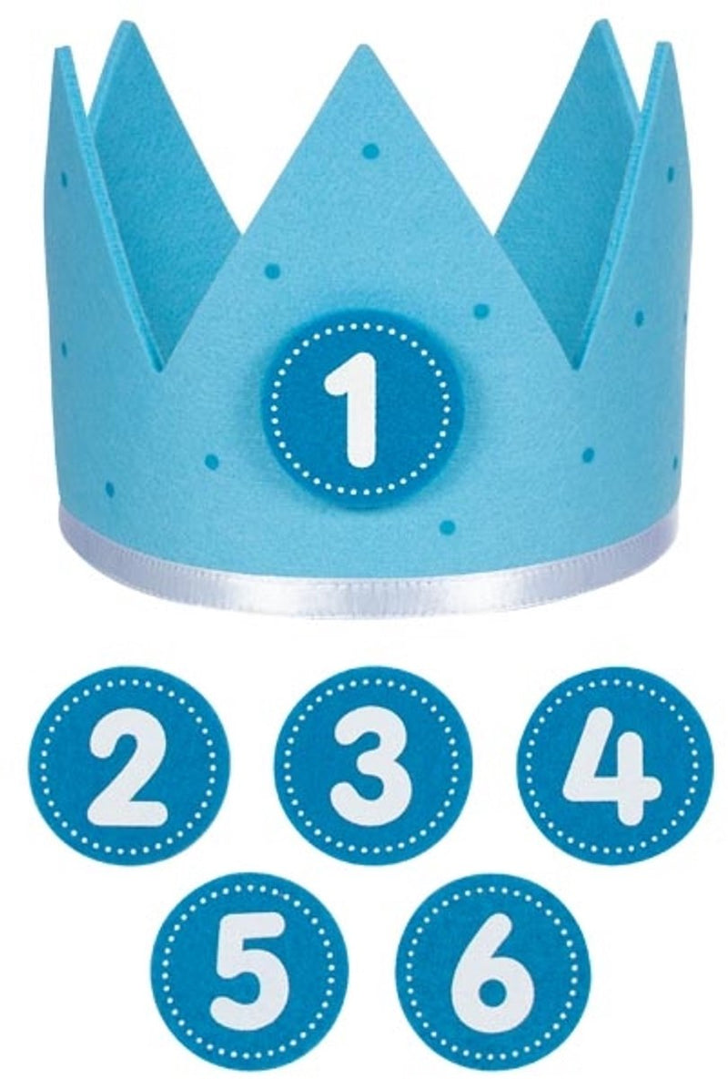 Corona di compleanno Goki blu l59,5 cm, con numeri intercambiabili 1-6, feltro, 1+