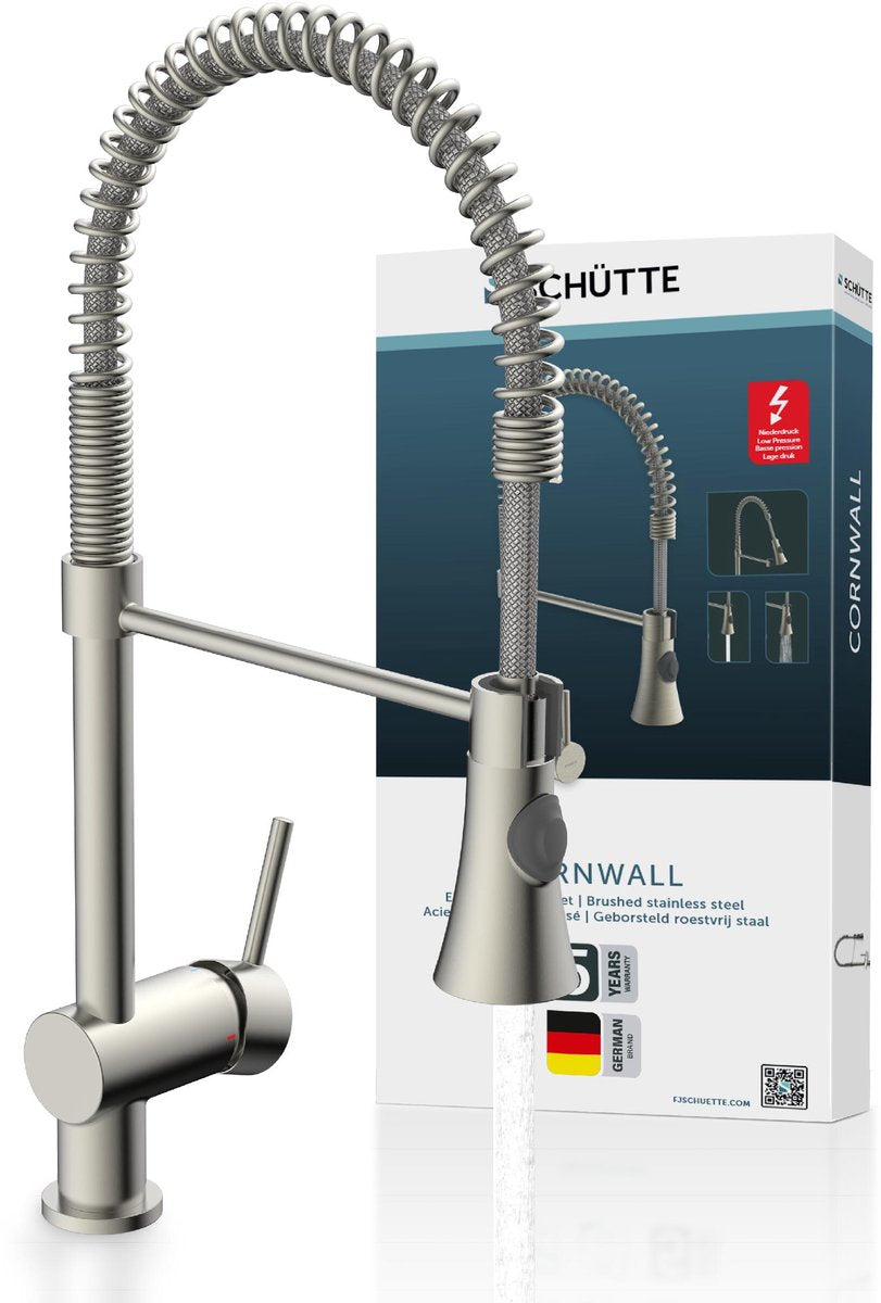 Schütte Schütte Eenknops mixer with spiral spring Cornwall low pressure stainless steel look
