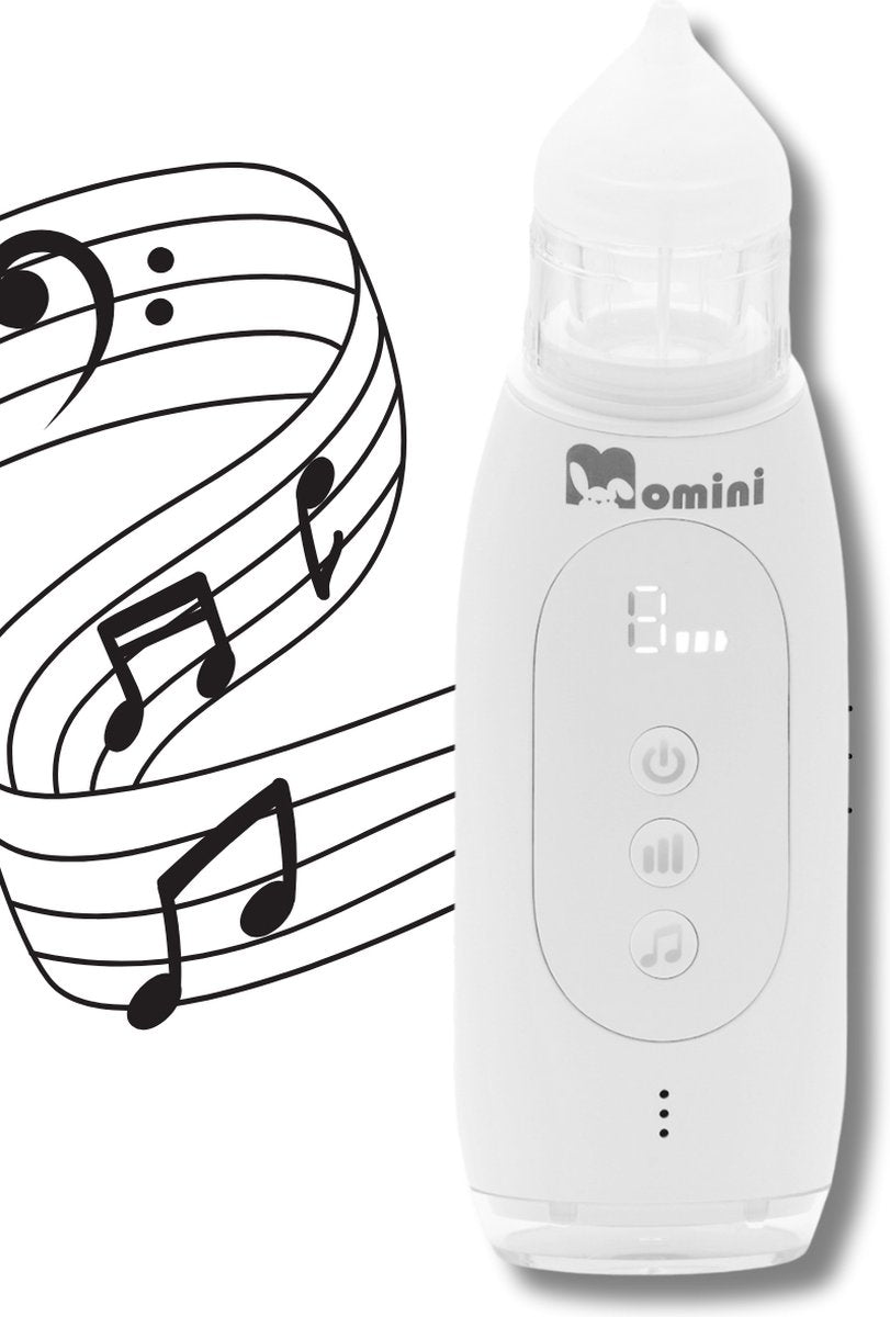Pulitore nasale automatico Momini breezy - aspiratore nasale per bambini - autopulente - funzione musica - resistente all'acqua ipx6 - bianco