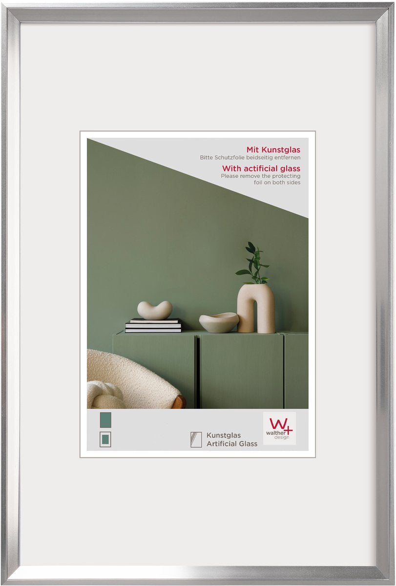Walther Wish - Marco de plástico - Formato de foto 30x40 cm - Vidrio artístico - Plata