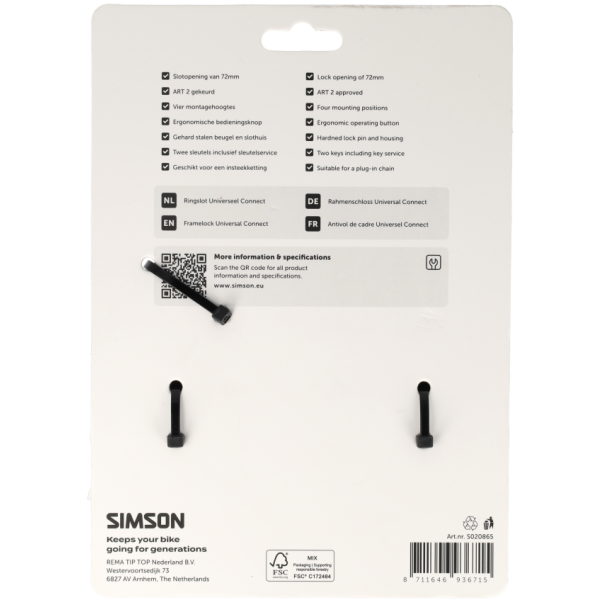 Inserto Connect universale antifurto da telaio Simson 72mm art**