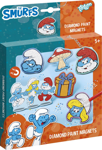 Realizza magneti e portachiavi con pittura a diamante e portachiavi Totum i Puffi con Grande Puffo e Puffetta - set creativo di giocattoli creativi per ragazzi e ragazze