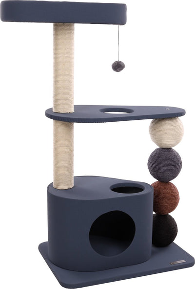 Poste rascador Flamingo – Azul Horacio – 76x44x107,5 cm – Poste rascador resistente con ropa de cama acolchada – Muebles para gatos con juguete de cuerda rascadora de sisal – Árbol para gatos de lujo para todas las razas