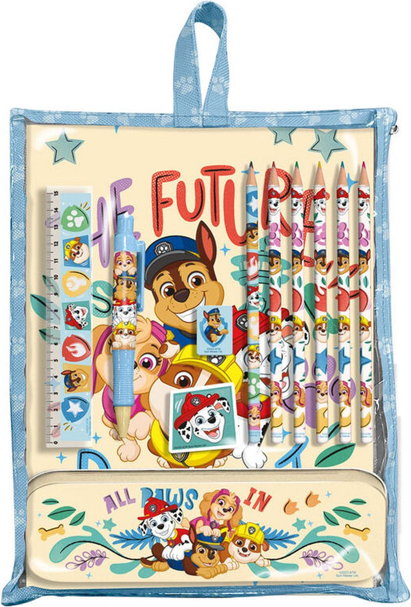 Set di cancelleria Paw Patrol con custodia in metallo, matite, penna e altro ancora - confezione regalo