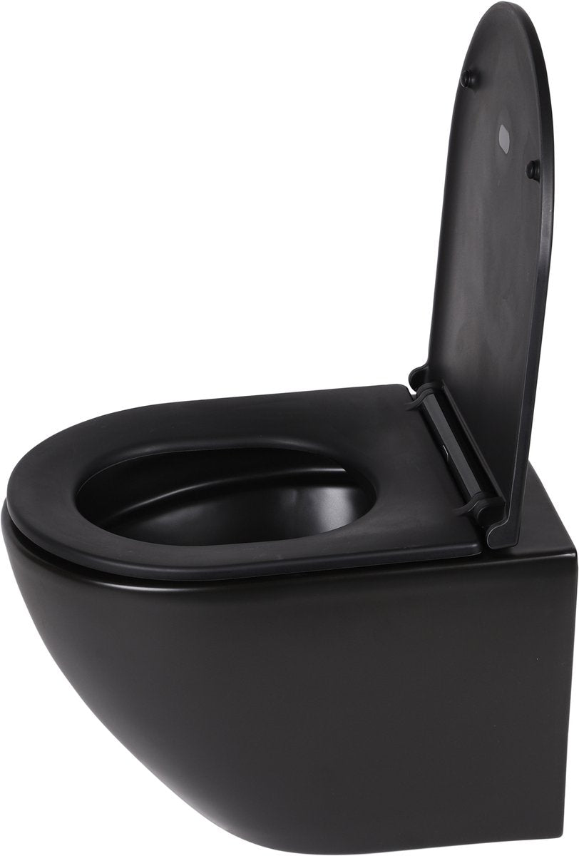 Differnz inodoro de pared sin borde compacto 49x36x37cm con asiento de cierre suave negro mate