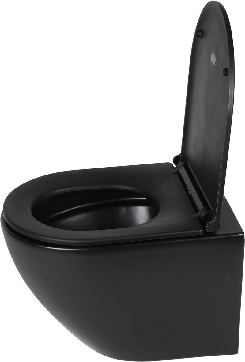 Differnz inodoro de pared sin borde compacto 49x36x37cm con asiento de cierre suave negro mate