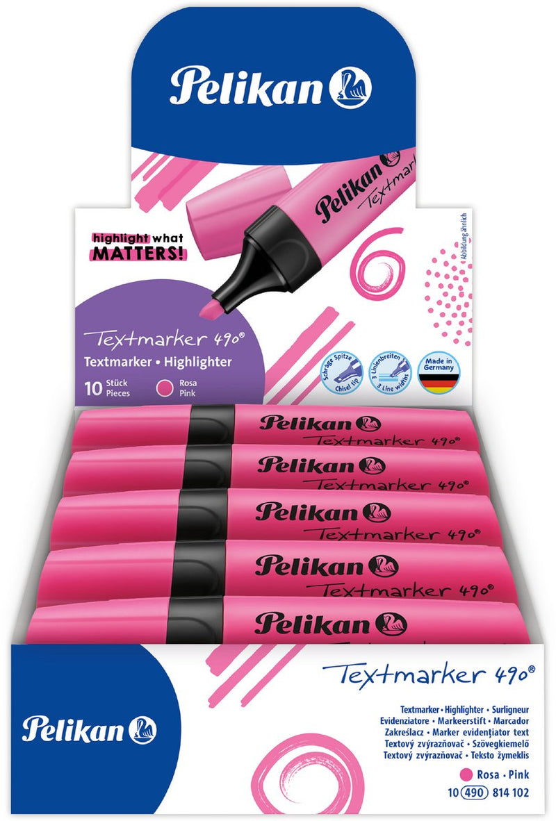 Pennarello Pelikan 490 - evidenziatore - rosa - 10 pezzi