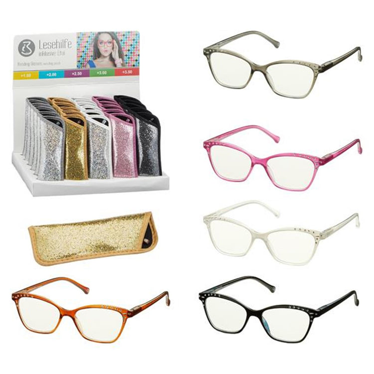Cepewa reading glasses in glitter case