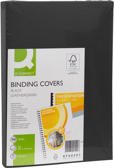 Q-connect dekblad a4 leder 250 grams 1 stuk zwart